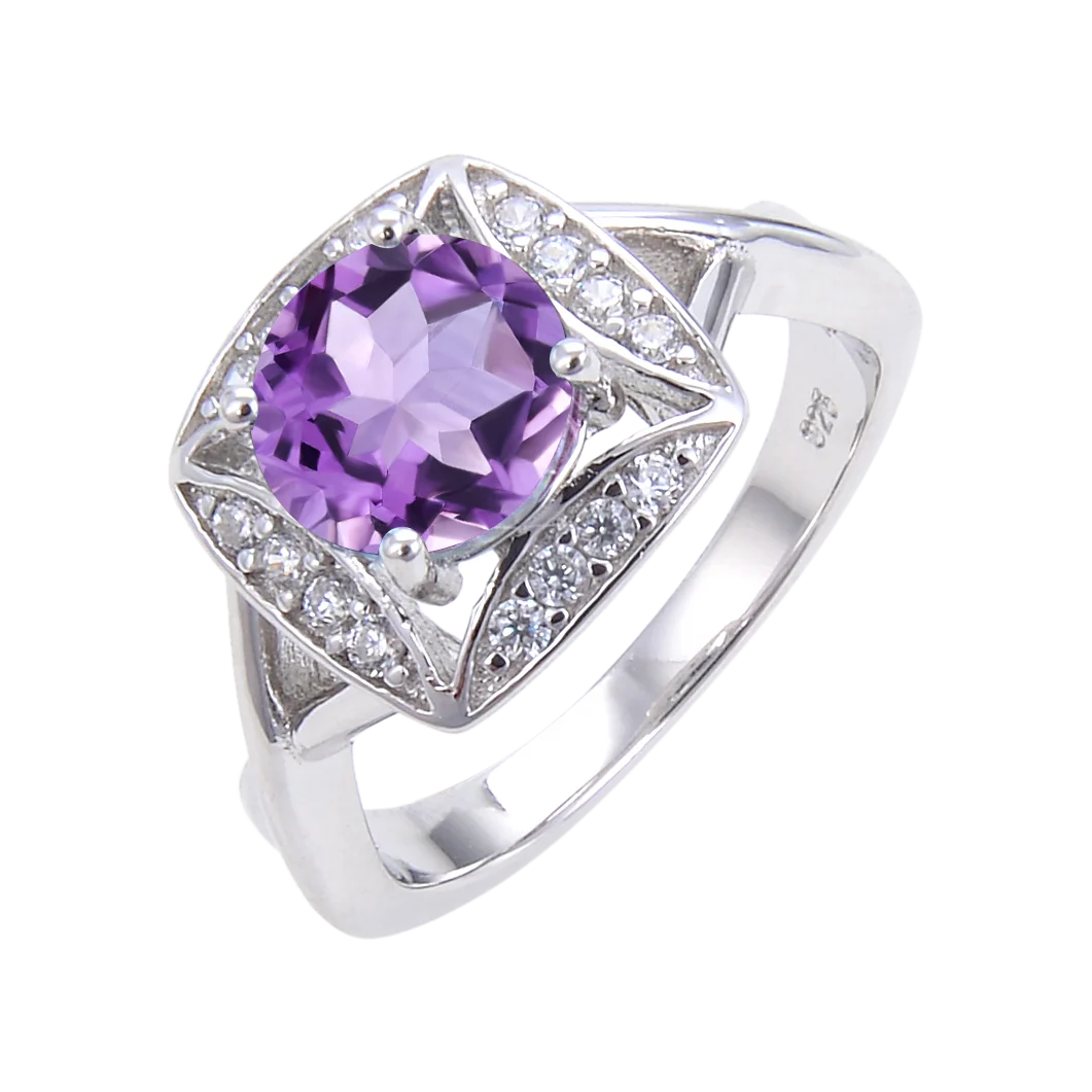 

Abiding Square Halo Ring Jewelry Classical Design Custom Natural Amethyst Gemstone 925 Sterling Silver Ring Women For Bridal