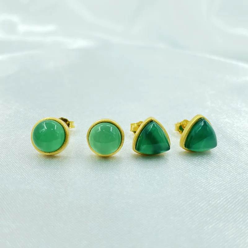 

New Design Vintage Fashion Women 925 Sterling Silver Agate Jade Stud Earrings