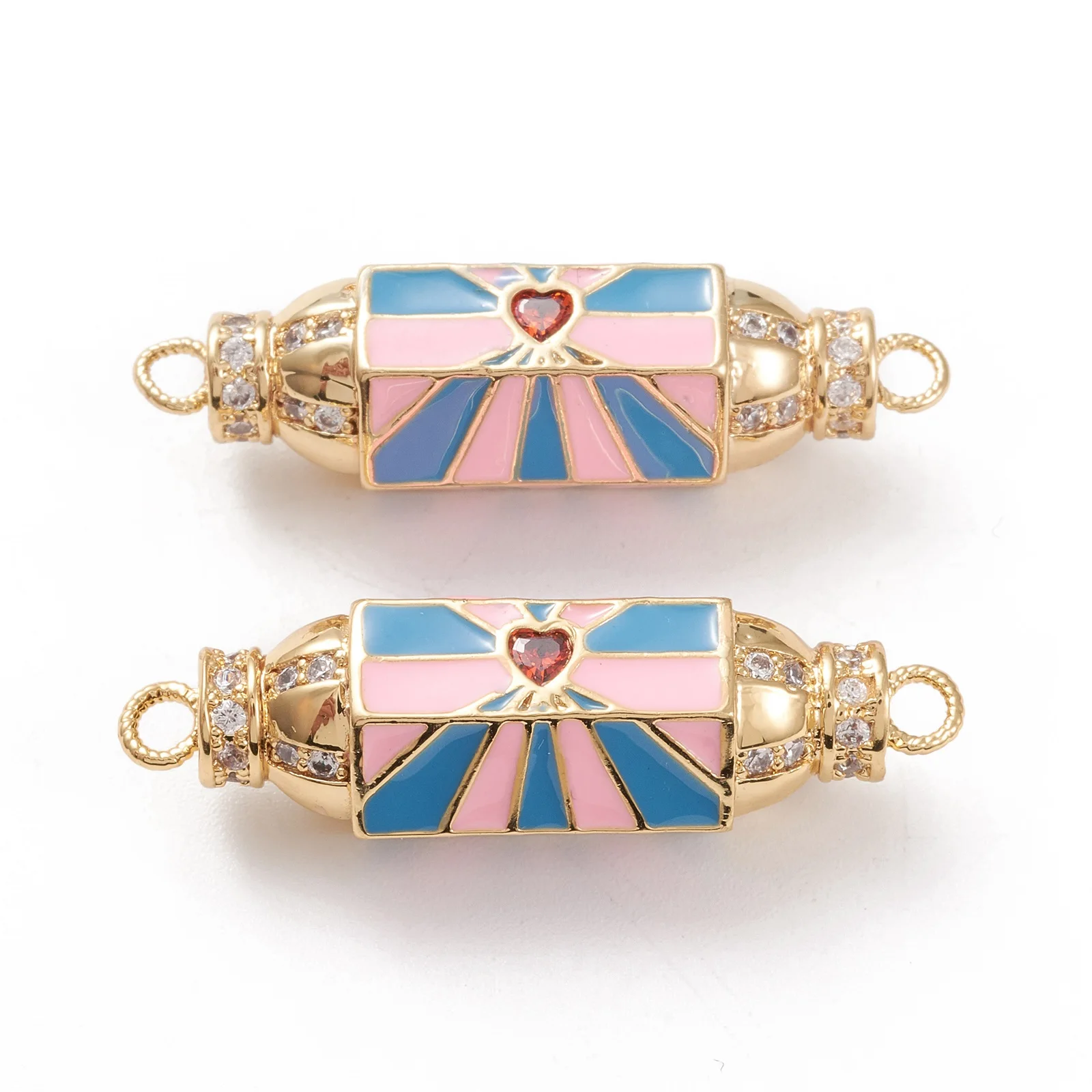 

PandaHall Real 18K Gold Plated Hexagon Pink Brass Enamel Links Connectors, Golden