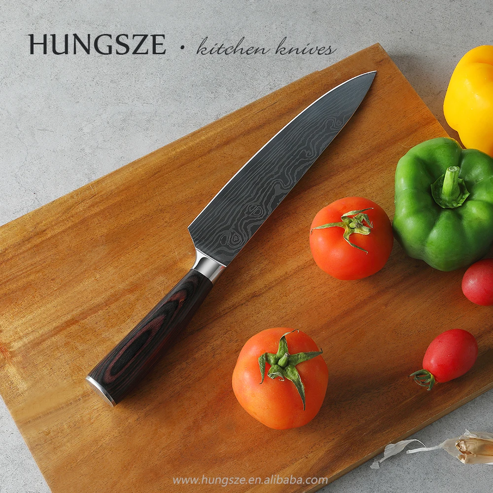 
7Cr17Mov chef knife 8 inch damascus laser steel japanese kitchen knife 
