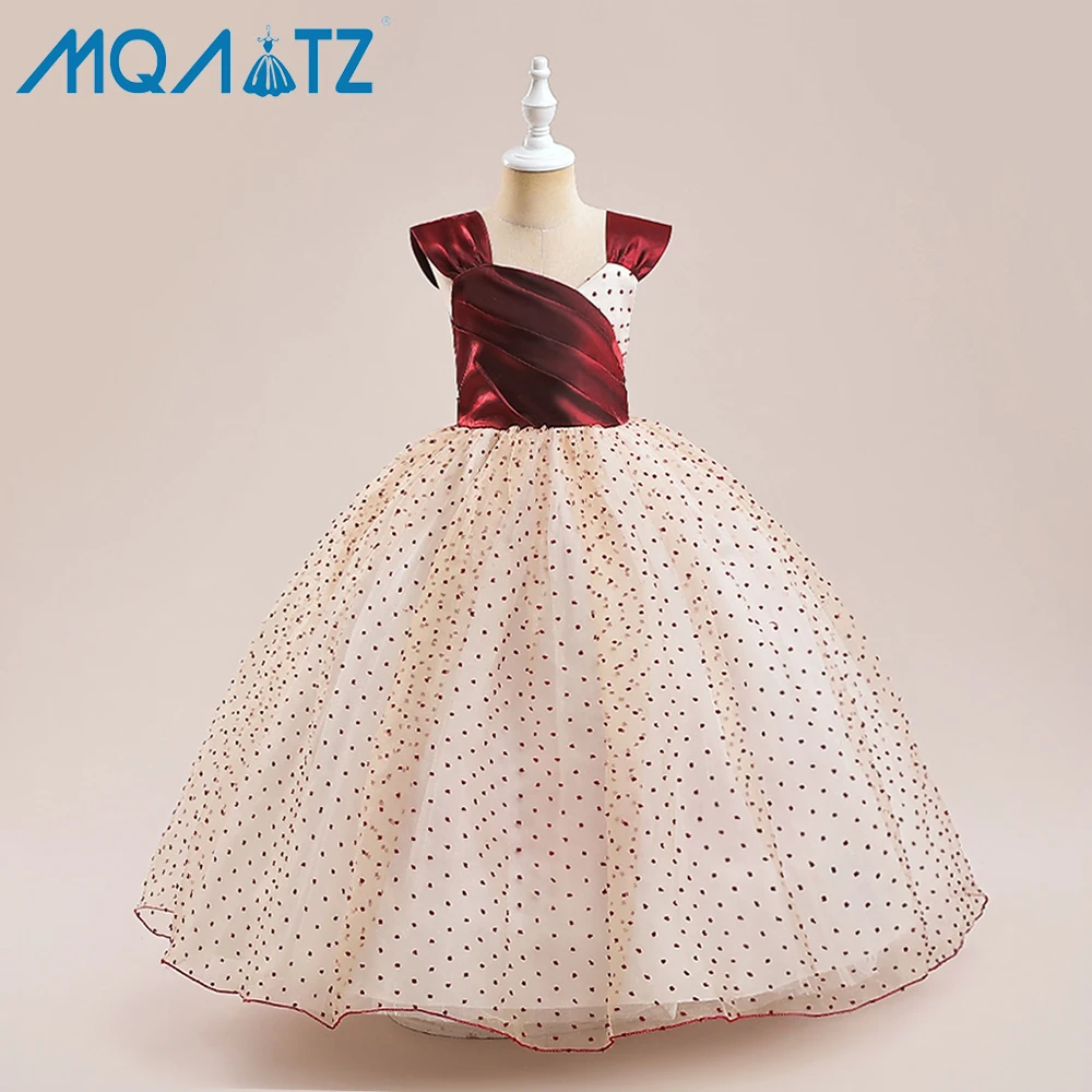 

MQATZ New flower girl red spot 6-13 year big girl tulle dress party elegant gown sleeveless frocks LP-510