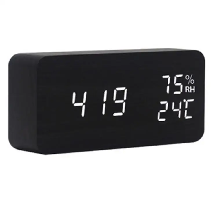 

Newest Natural Eco-friendly Double LED MDF Wooden LED Digital Alarm Clock With Temperature Calendar Humidity for living room, Black/white/bamboo/brown/gold/silver/blue