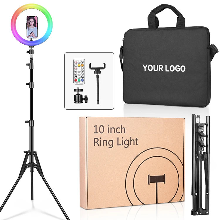 

FCC ROHS CE Certified 10 Inch Colorful Portable RGB Ring Light With Wireless Remote Control and stand