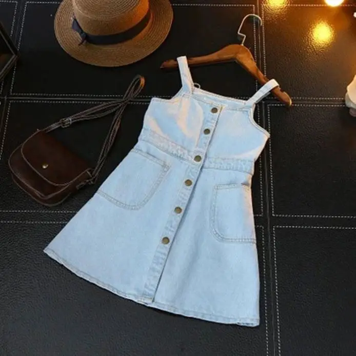 

Vestidos para ninas Girls summer skirt denim washed suspender skirt girls' denim dresses 2021, Blue