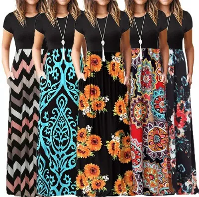 

Women summer short sleeve floral maxi dresses, Pictures show