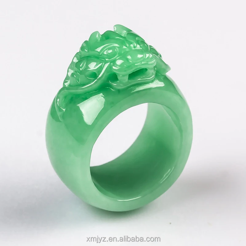 

Certified Grade A Burma Jade Ring A Grade Ice Waxy Full-Color Dragon Head Ring Finger Jade Ring