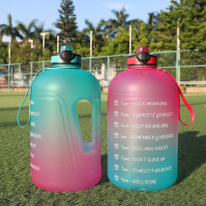 

1 Gallon Large Custom Logo Big Capacity Plastic 3.78L BPA Free Jug 128OZ Water Bottle With Time Marker Straw Outdoor with Handle, Customized color
