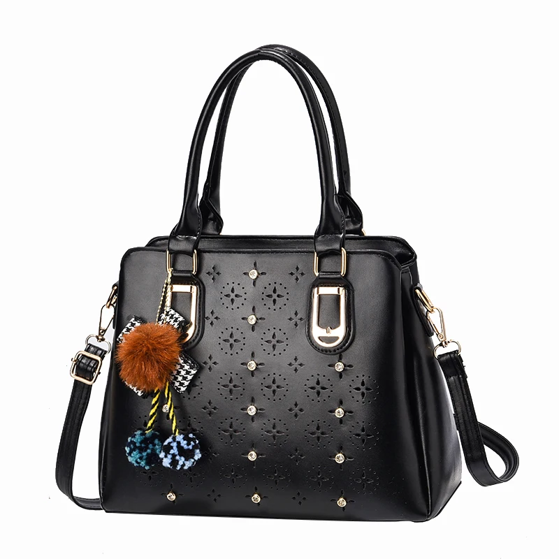 

DL075 24 Summer new fashion trend bags women hollow out handbags with rivet leather hand bags, Black....