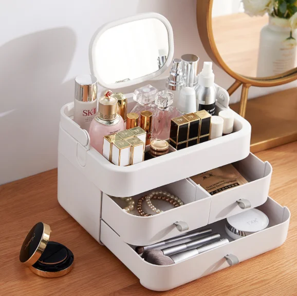 

Household Desktop Vanity Mirror Storage make up storage box with mirror