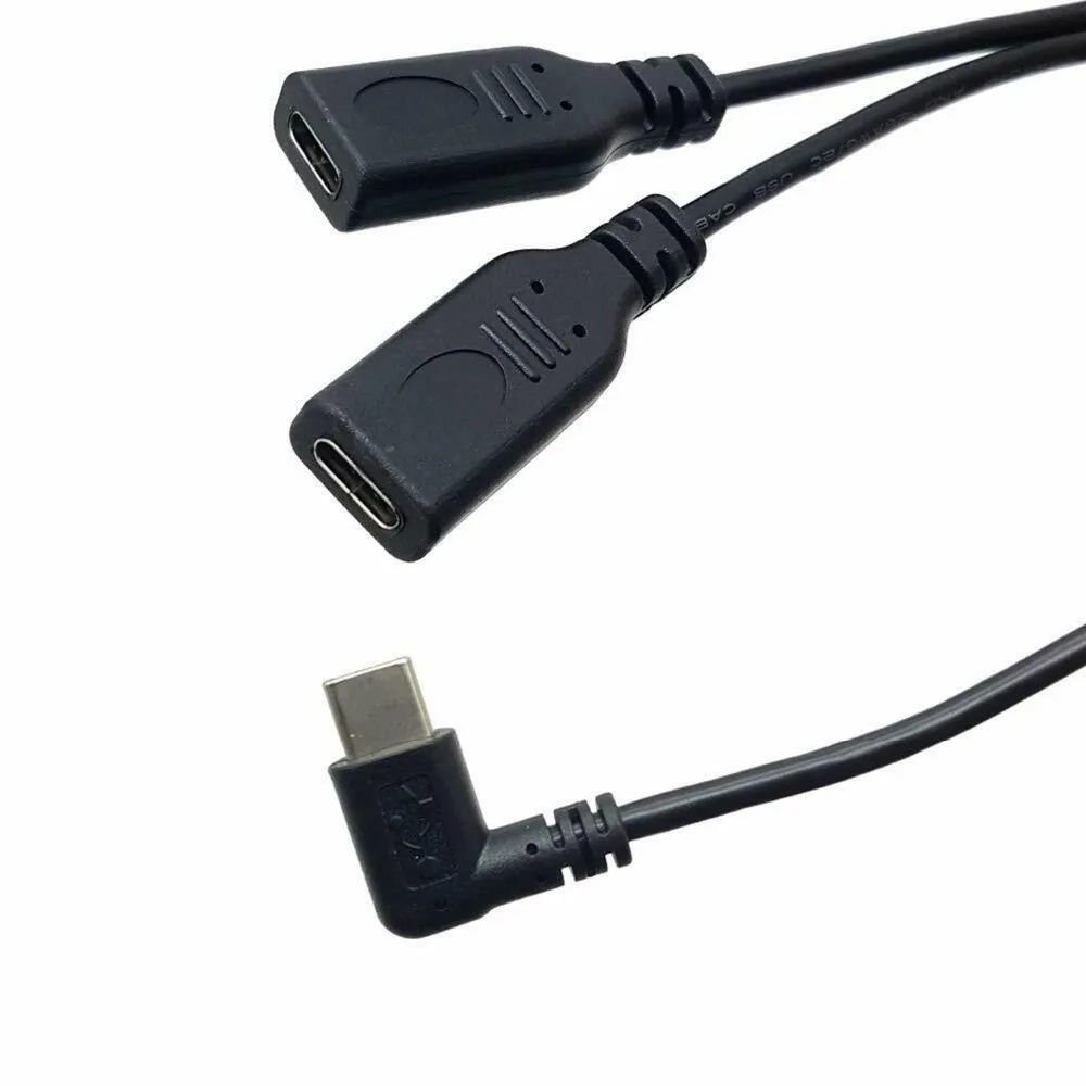 

Multifunction USB 2 in 1 Type 3.1 C Male Angled to 2 x Type-C Female Cord Data Charging Adapter Y Splitter Cable