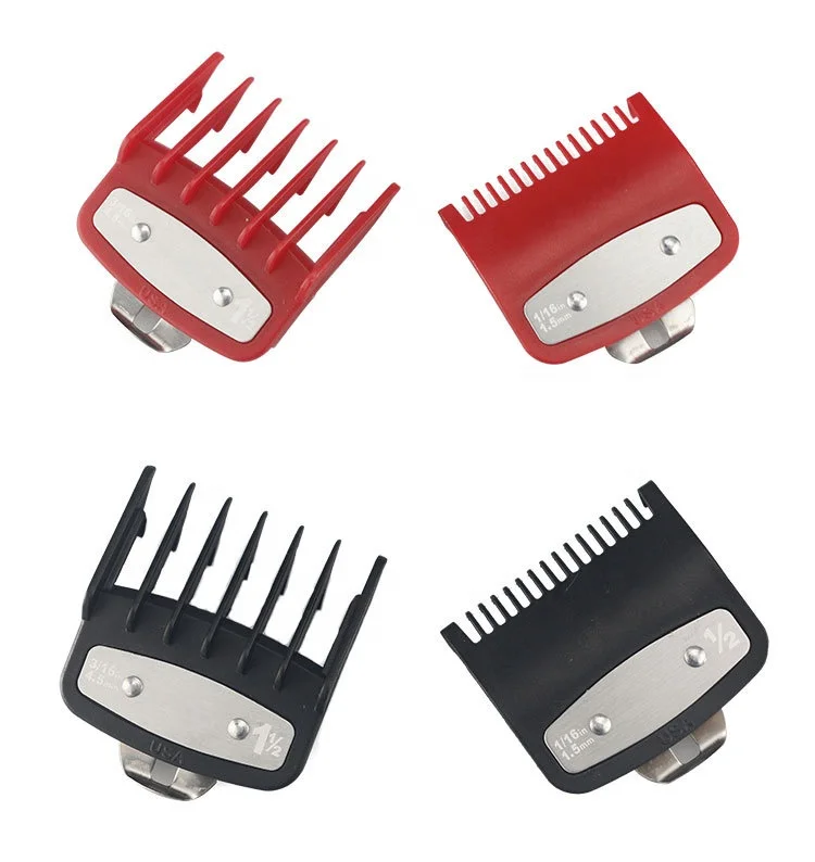 

1.5mm 4.5mm Universal Hair Clipper Guards Replacement Hair Trimmer Guide Comb Set Barber Standard Guards Attach Trimmer Style, Red and black,transparent