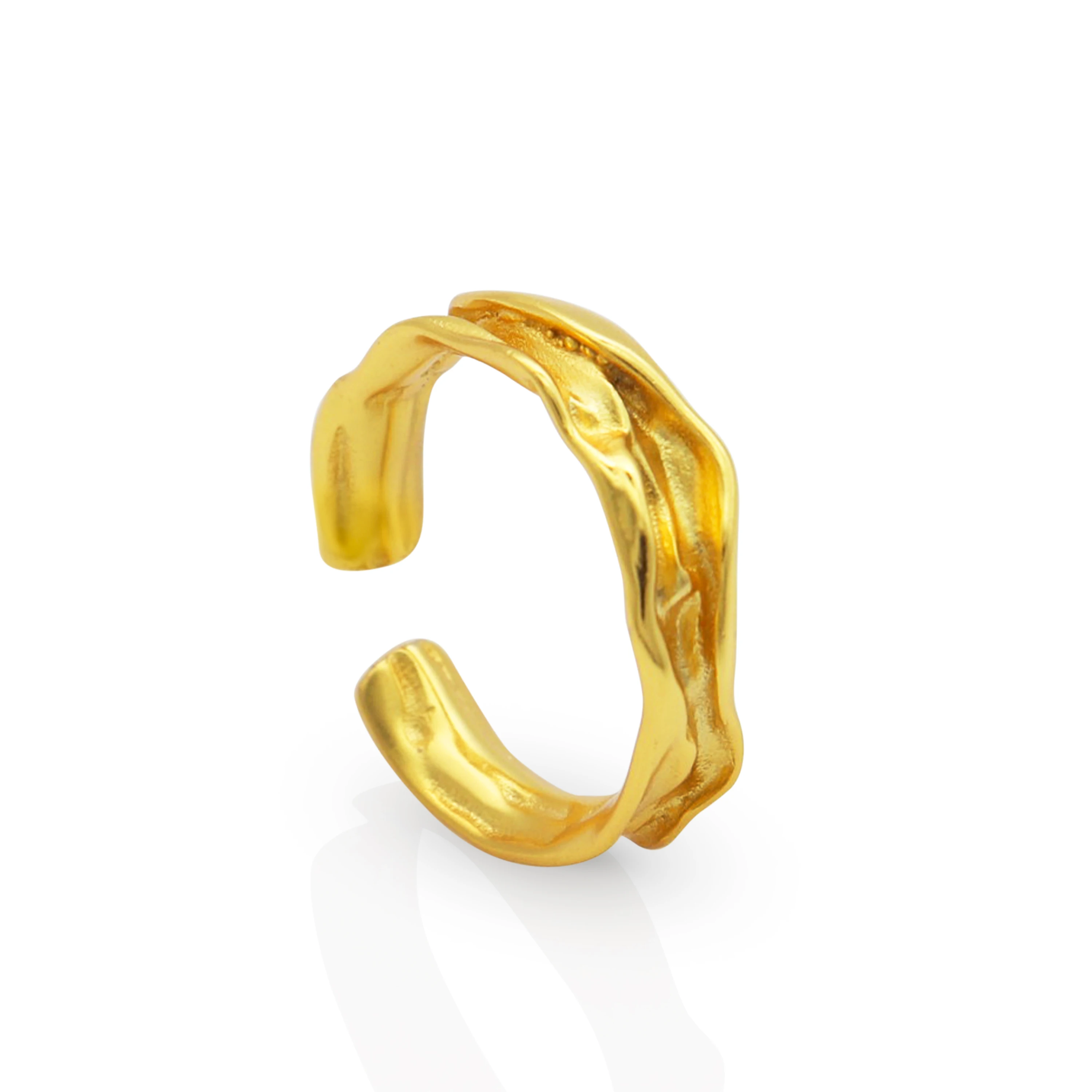 

Chris April in stock 925 sterling silver gold plated irregular texture shape finger ring