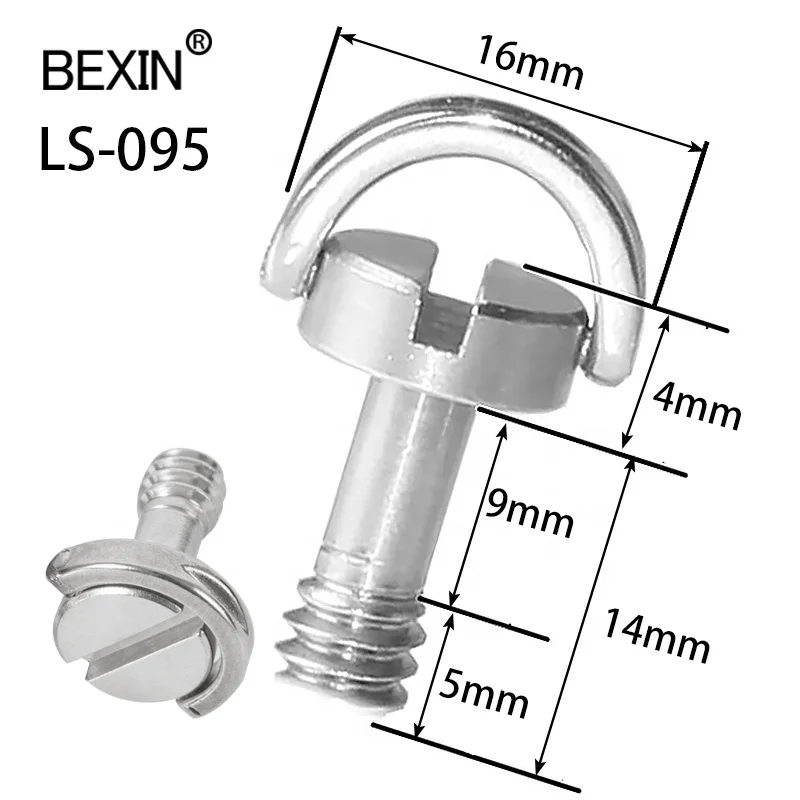 

BEXIN Stainless Steel 1/4 Inch Folding D-Ring Adapter Screw Hidden Camera Screw for camera tripod monopod, Silver
