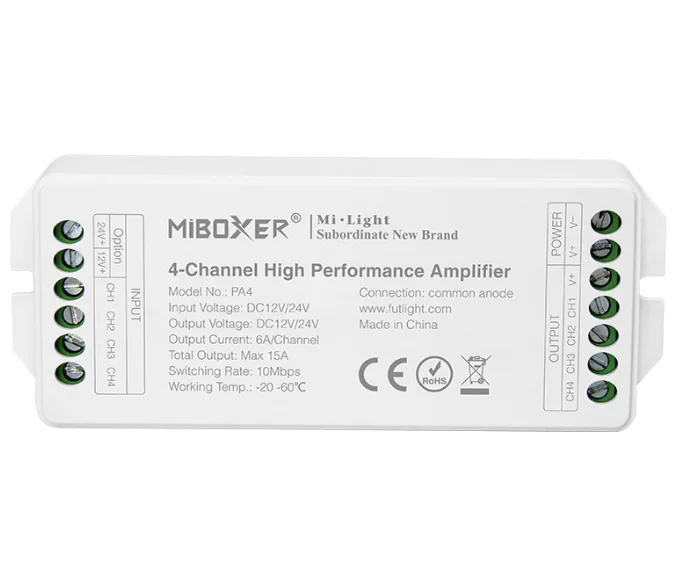 

Mi Light PA4 DC12 / 24V 4 Channel RGBW High Performance Amplifier for LED RGBW Strip Light