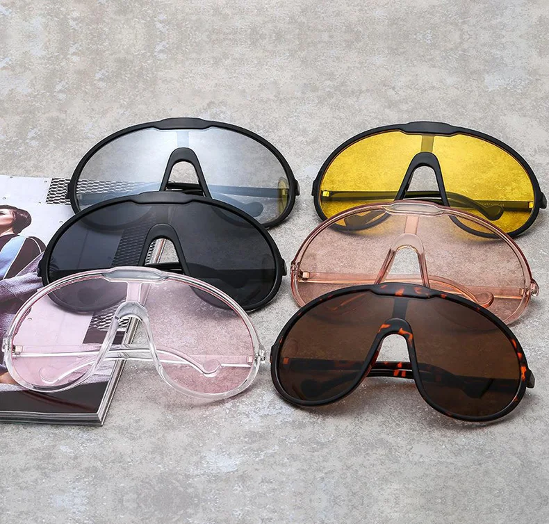 

OEM LOGO Custom Ladies Oversized Big Plastic Frame Eyewear One Piece Yellow Color Lens Fashion Sunglasses Women