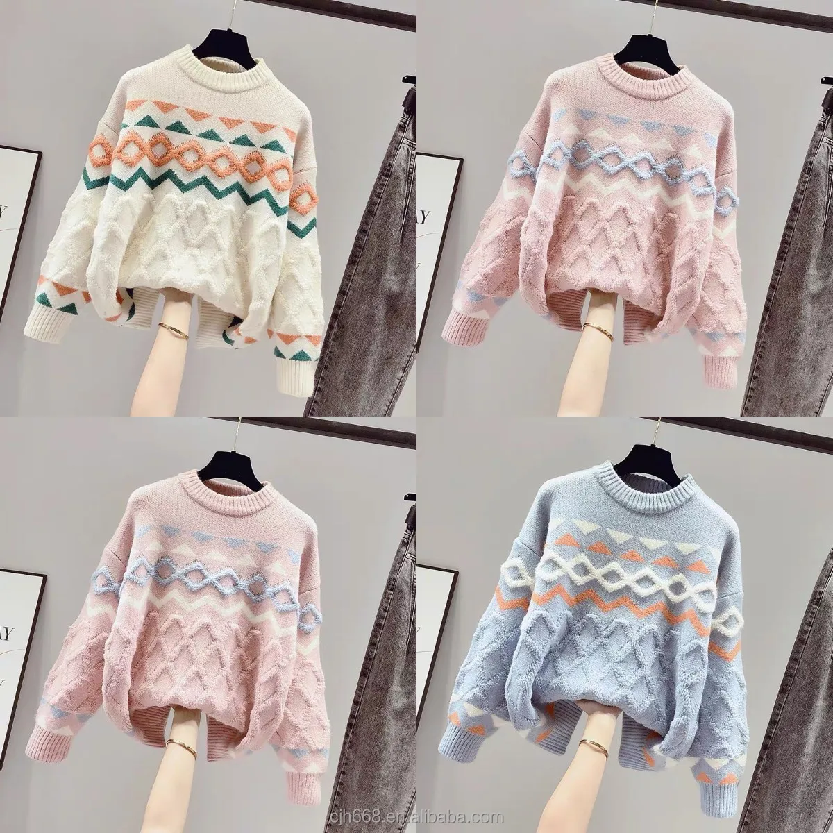 

2021 new high quality printed 100% acrylic pullover autumn/winter knit turtleneck for ladies and ladies on sale