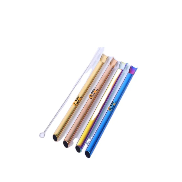 

Drinking Straw Sets Reusable Metal Stainless Steel Oblique Incisions Straw Overseas Traveldrinking bubble tea soup spoon straws