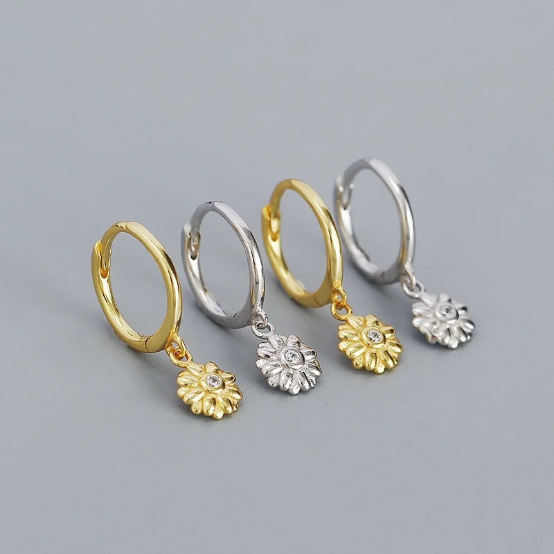 

fashion jewelry 925 silver minimalist cute flower earrings jewelry 18K gold plated sterling silver hoop earrings for women
