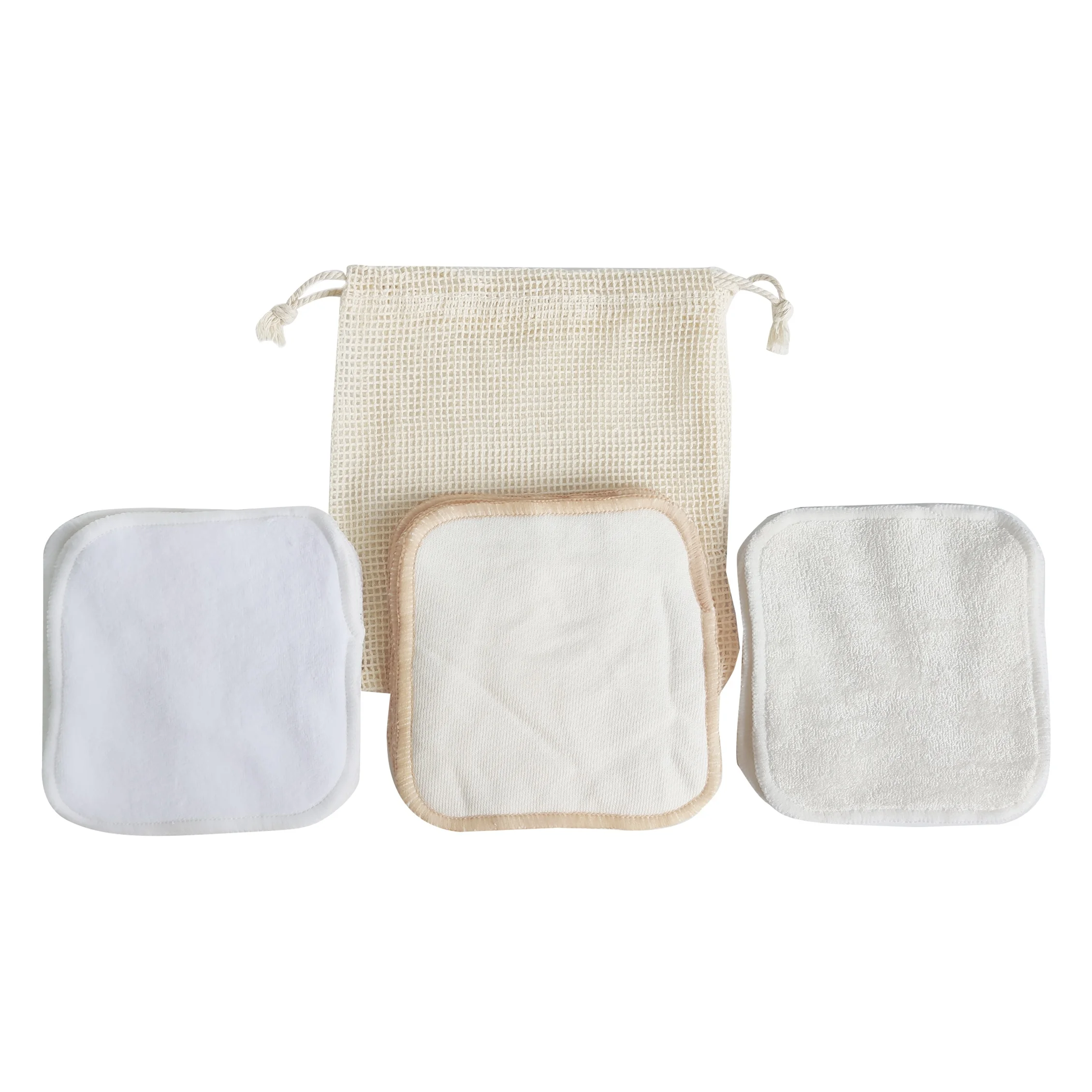 

free sample 6pcs/bag organic eco friendly bamboo make up pads with cotton mesh laundry bag for face cloth wipe