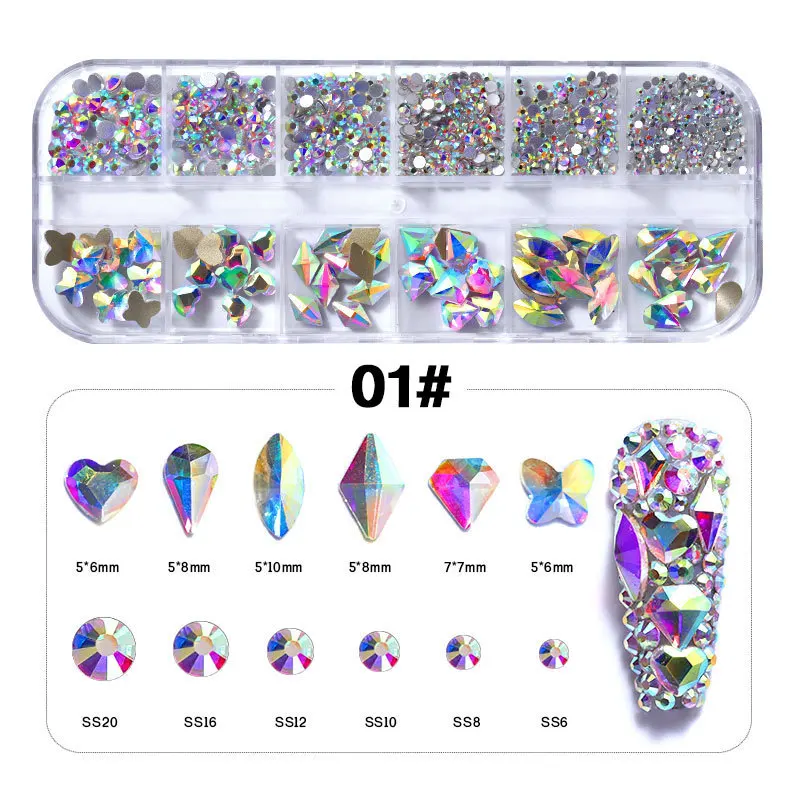 

Holo Flat Shaped Rectangle Diamond Glass Colorful Nail Stones Rainbow AB Nail art Rhinestone, As pic show