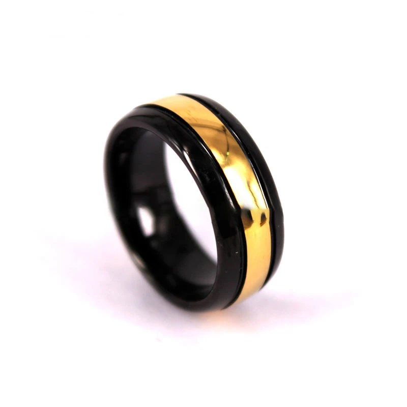 

Wholesale New Style Luxury Mens Vintage 8mm Gold Plated Middle Groove Black Tungsten Carbide Ring Custom Engraved Finger Rings, Gold+black