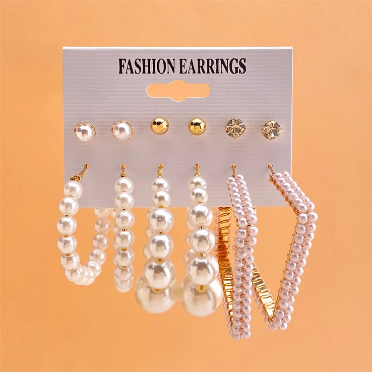 VKME New Factory Trend Gold Plated Pearl Dangle Drop Earrings Big Geometric Statement Acrylic Hoop Earrings Set