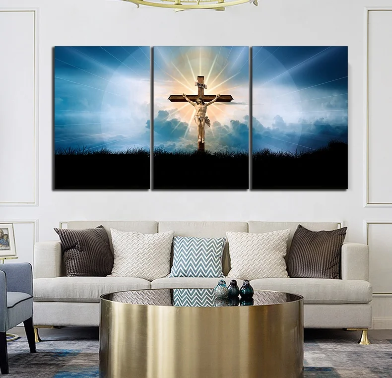 

9designs Lord Jesus Cross Canvas Poster Christian Catholic Oil Painting Wall Art Religious Pictures Prints on Canvas Home Decor, Multiple colours