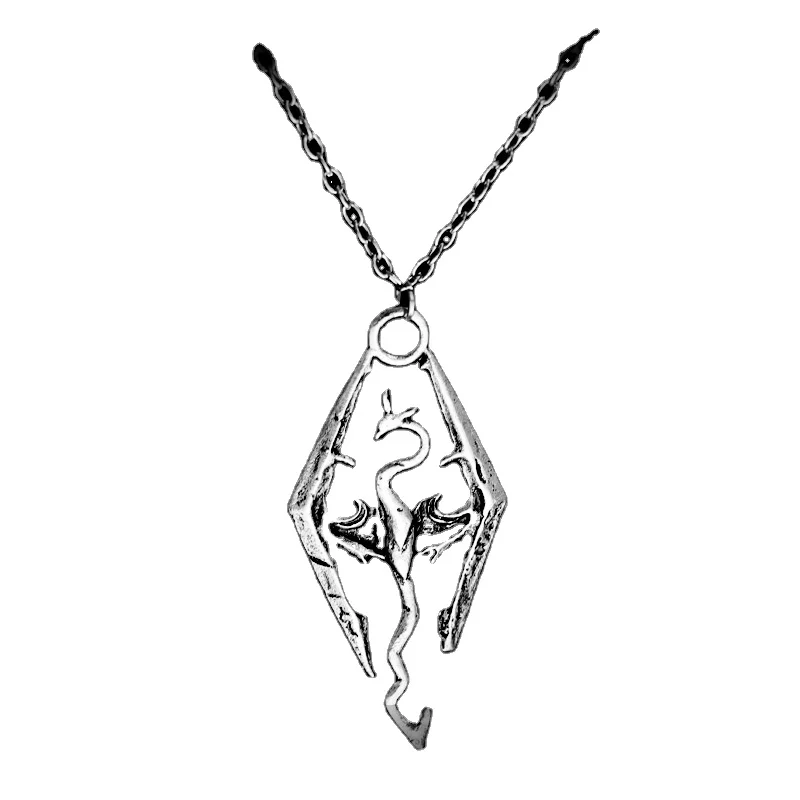 

RTSZO-772 New Dragon Necklace Bijouterie Men Chain Jewelry The Elder Scrolls V Skyrim Choker Necklace, As picture