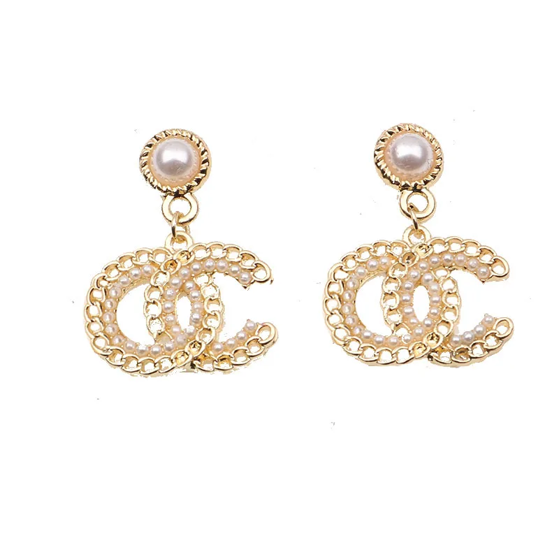 

Designer jewelry famous brands Channel pearl chain pendant new luxury accessories earrings, Gold color