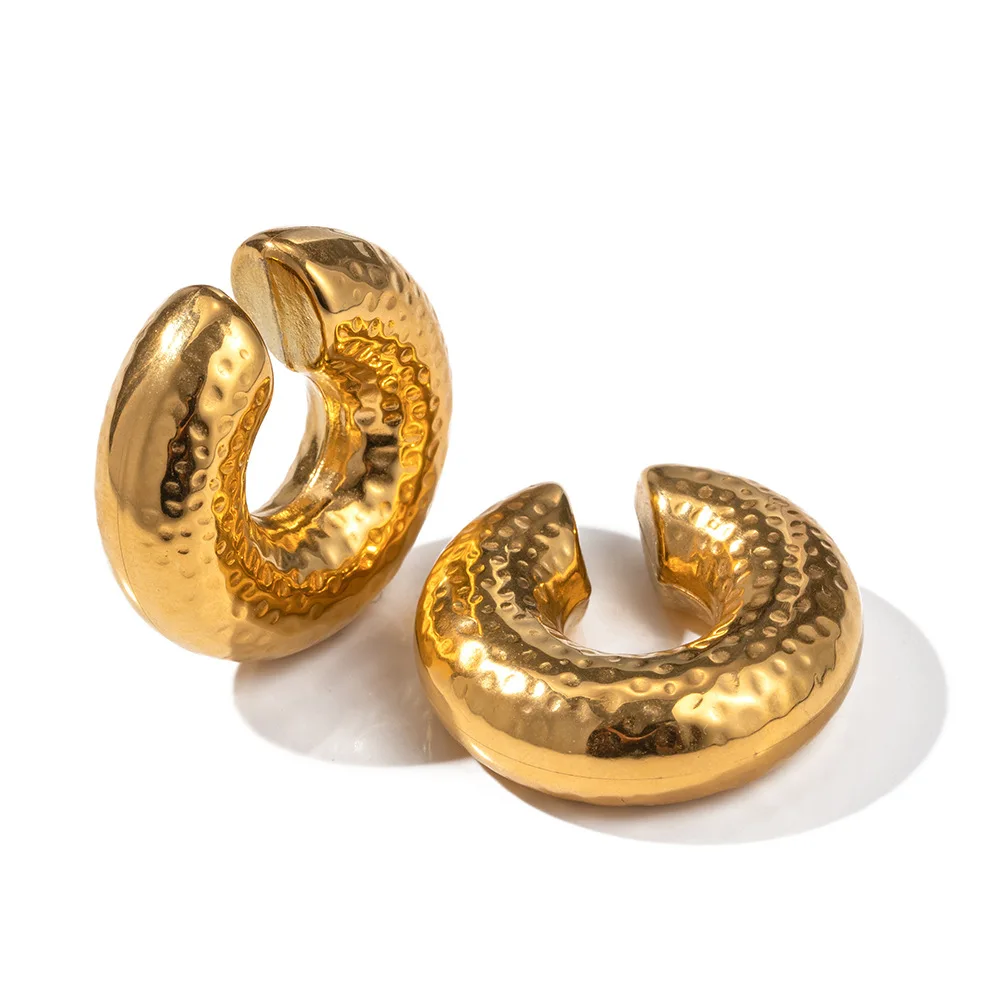 

Waterproof 18k Gold Plated Stainless Steel Hollow Statement Ear Cuff Huggie No Piercing Cuff Earrings For Women