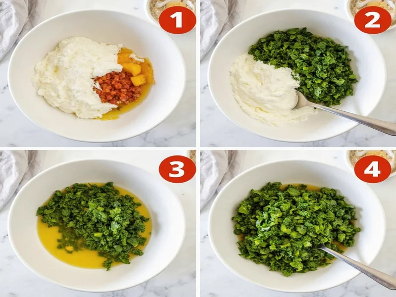 Step-by-step Greek yogurt ranch preparation in bowl