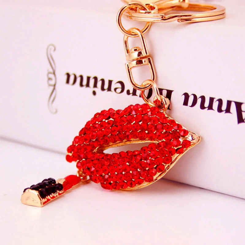 Wholesale New Design Key Ring Rhinestone Lip Gloss Lipstick Holder Lips