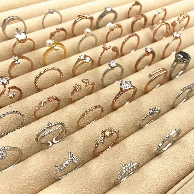 

PUSHI korean accessories 2022 18k real gold plated long lasting color retention thin chain ring rhinestone ring sets