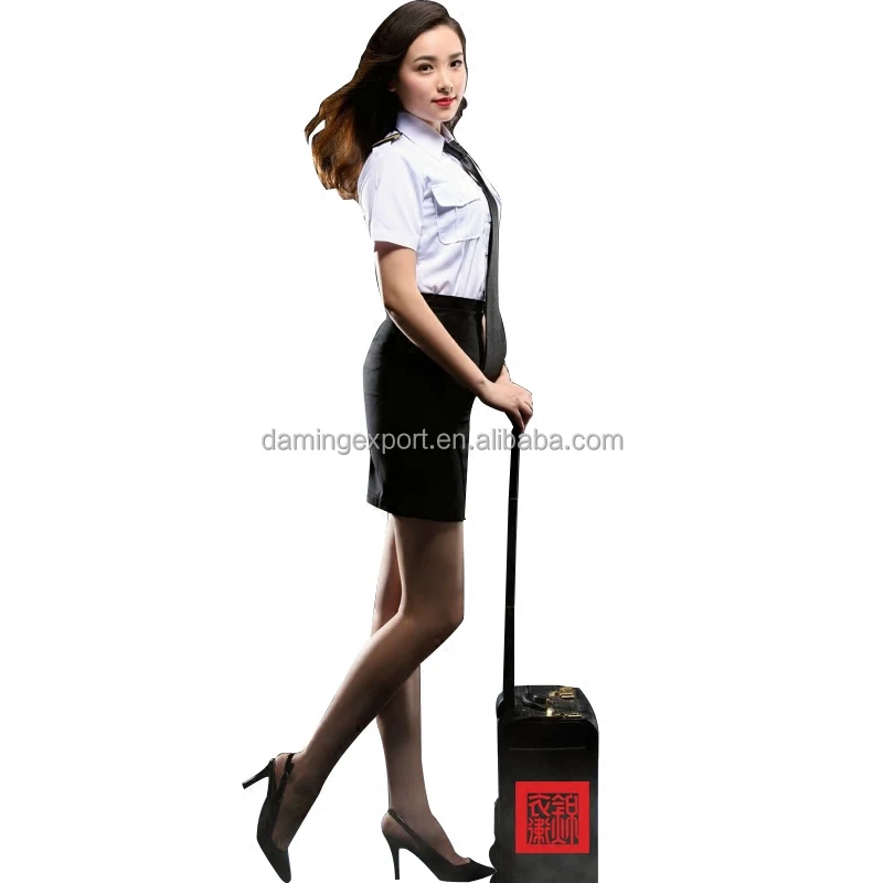 

Captain Woman Hat shirt skirt Accessories set flight attendant uniform female civil aviation pilot short sleeve cosplay Show, White black
