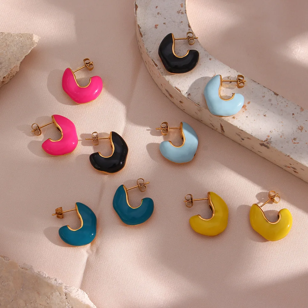 Fashion simple color ear ring earring jewelry personality irregular fat semi U-shaped oil drip earrings