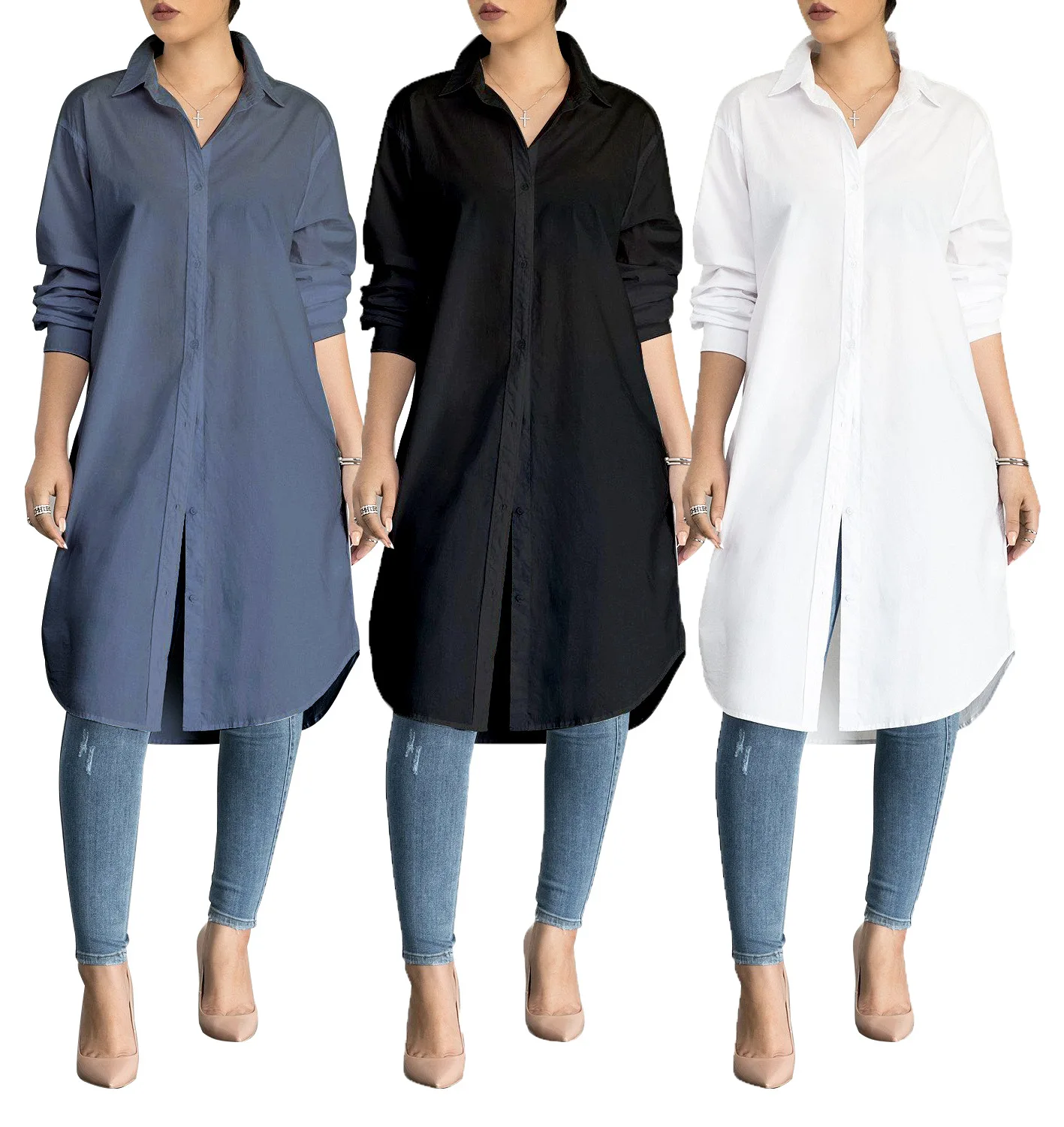

Loose Long Shirt Tops Women Clothes Spring Casual Button Up Pullover Full Sleeve Solid Blouse White Shirt Blouse Plus Size OL