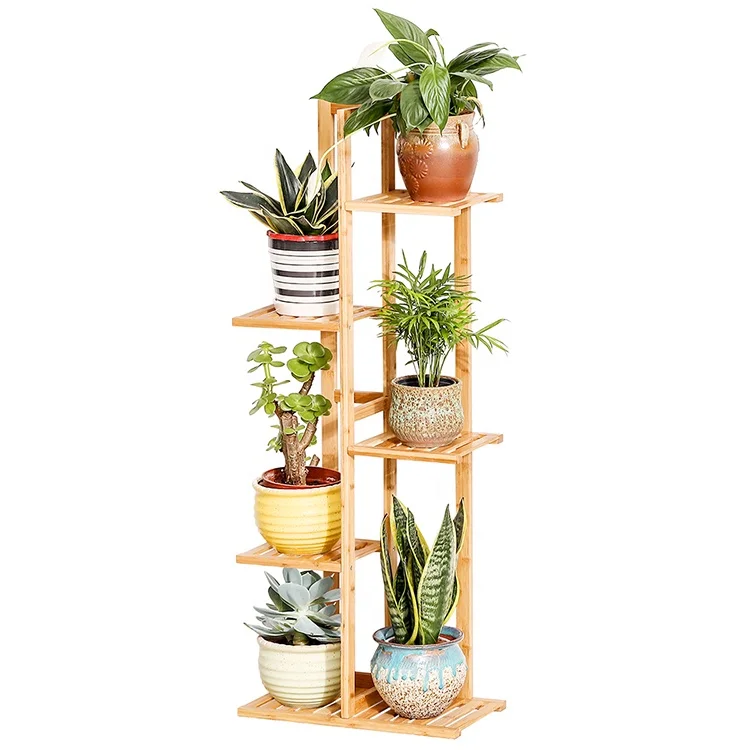 Bamboo 5 Tier 6 Potted Plant Stand Rack Multiple Flower Pot Holder Shelf Indoor Outdoor Planter Display Shelving Unit for Patio