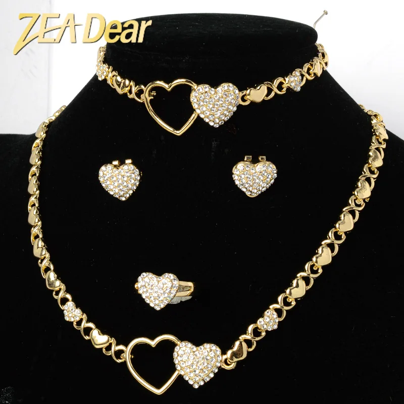 

Hot Selling Brazil Gold Luxury Copper Bridal XOXO Jewelry Set Italian Necklace Bracelet Earring Ring Four Jewelry Sets