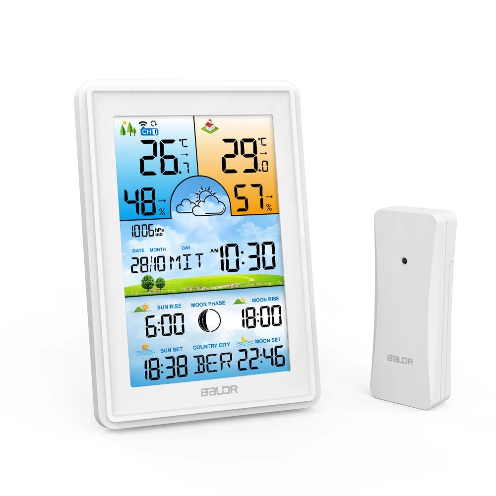 

BALDR B0360 Digital Wireless Weather Station Indoor Outdoor with RCC Weather Forecast Barometer Wall Temperature Thermometers, Black white