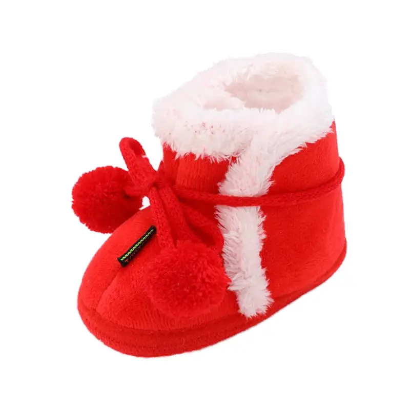 
Hot Selling Lace-up Ball Fancy Colorful Cute Fur Warm footwear Toddler Fleece Bootie Christmas Infant Winter Boots shoes 