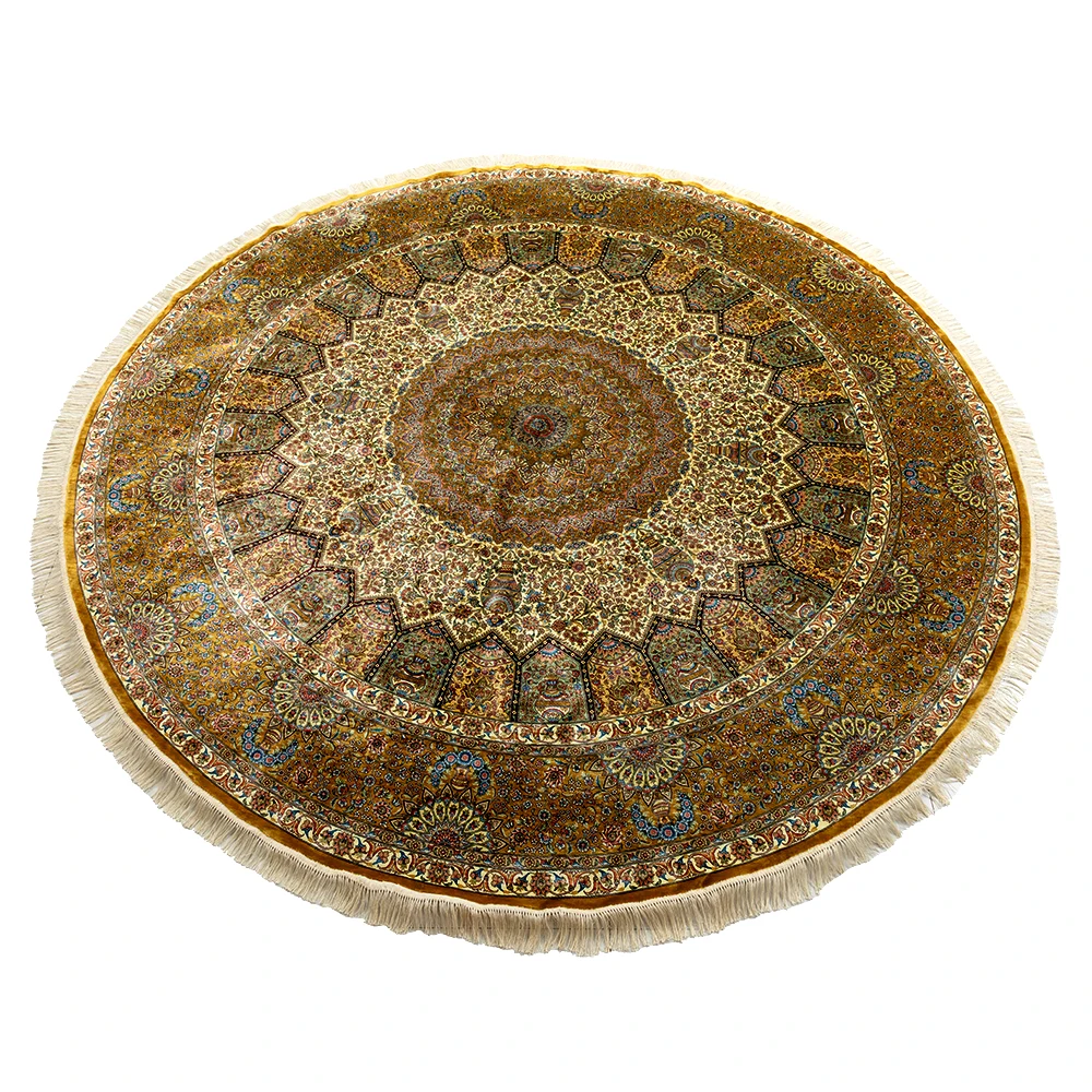

Oriental home decor natural round kashmiri silk carpet big 10'X10'