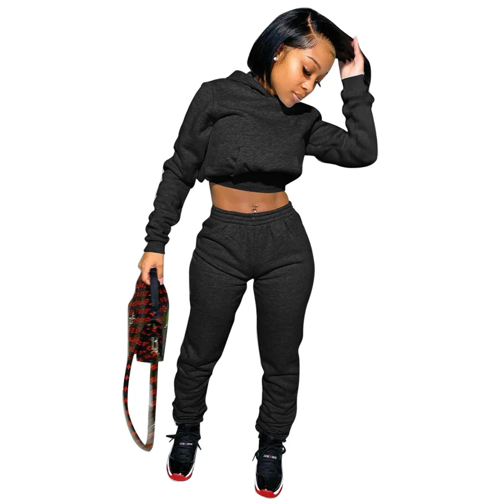 

2 Piece Joggers Set Womens Winter/Fall Clothing Girls Sweat Suits Hoodie Crop Top 2 Piece Thick Jogging Suits for Women