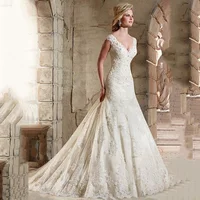 

Elegant V Neck Mermaid Wedding Dress 2020 Lace Appliques Wedding Bridal Gowns Sleeveless Robe De Mariage