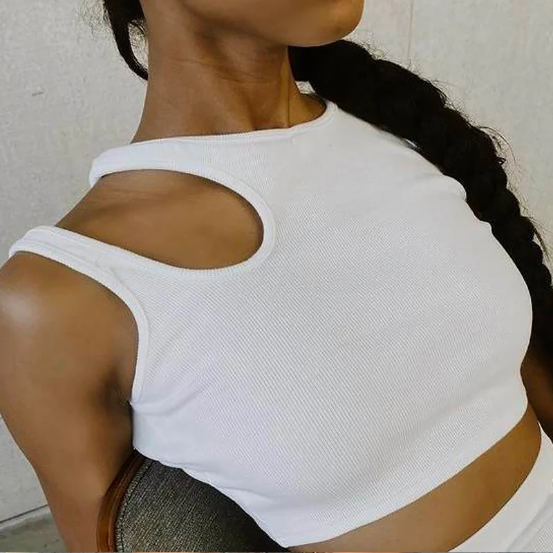 

KKbeier BR51065 Sexy One Shoulder Solid Sports Vest Kintted Fitness Yoga Bras Gym Padded Sport Crop Top Irregular Tank Tops
