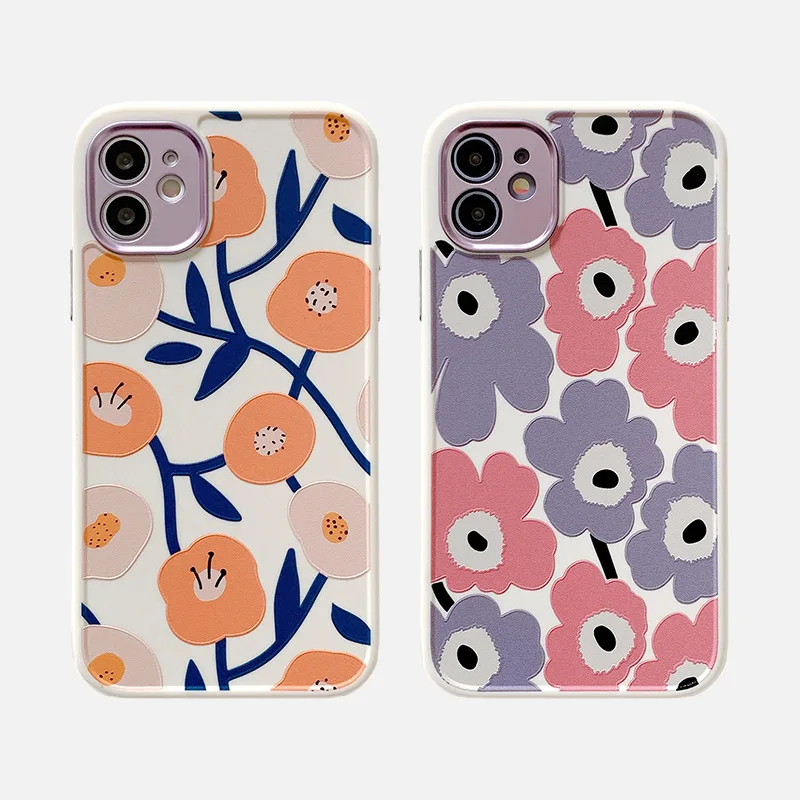 

For IPhone 12 Pro Max Case Painted flowers 12mini Mini 11 7 8plus XR X XS SE Anti-fall Silicone soft Phone Cover