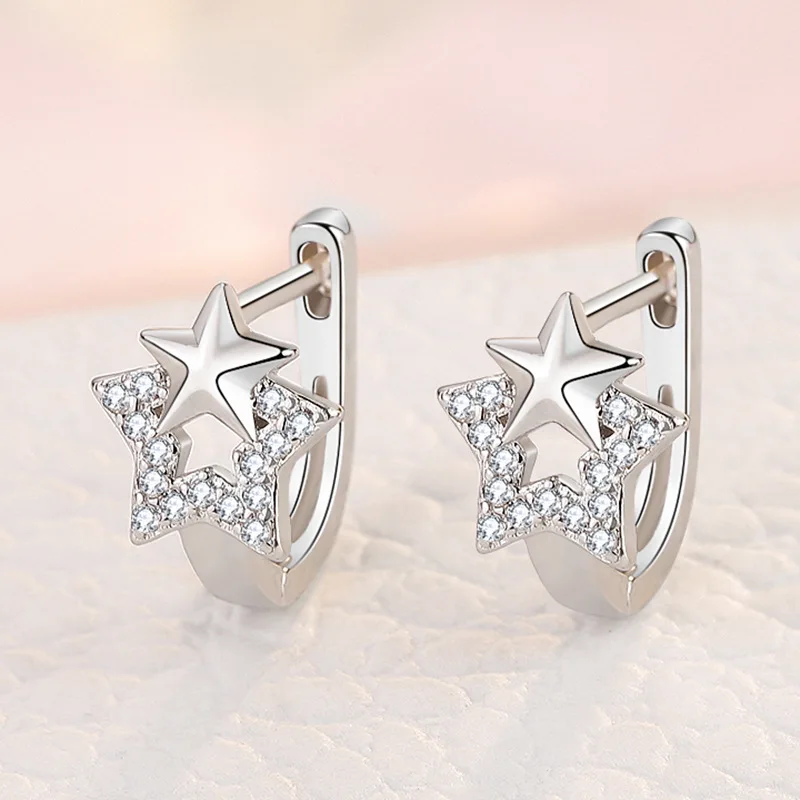 

Glossy Hoop Earrings 925 Silver Star Earrings Piercing Accessory Trendy Huggie Female Hoops For Women