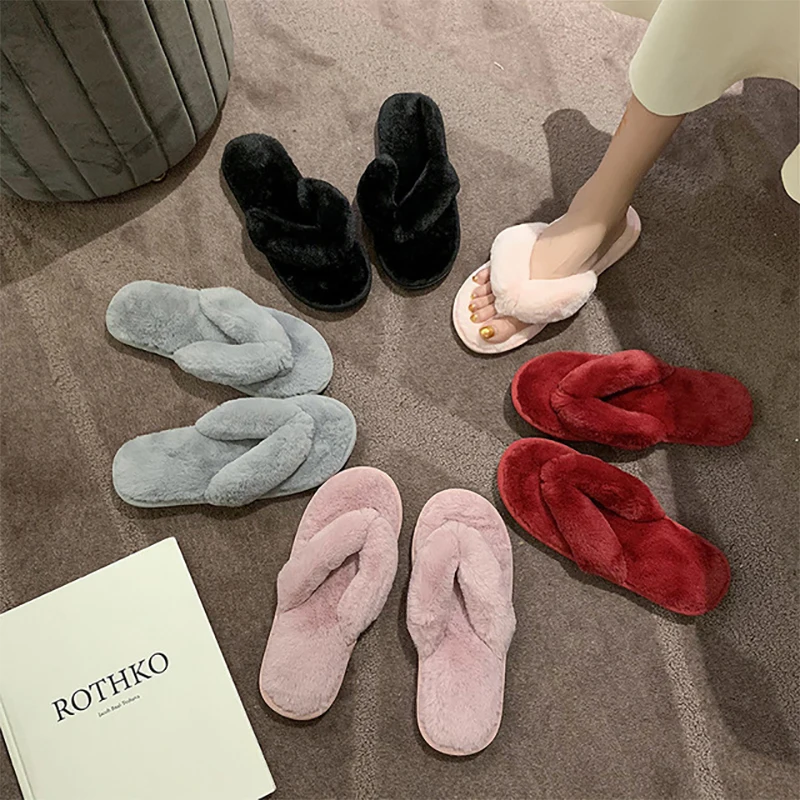 

Wholesale fashion daily wear fur house slides flat fancy fluffy flip flops slippers soft lady fashion slides