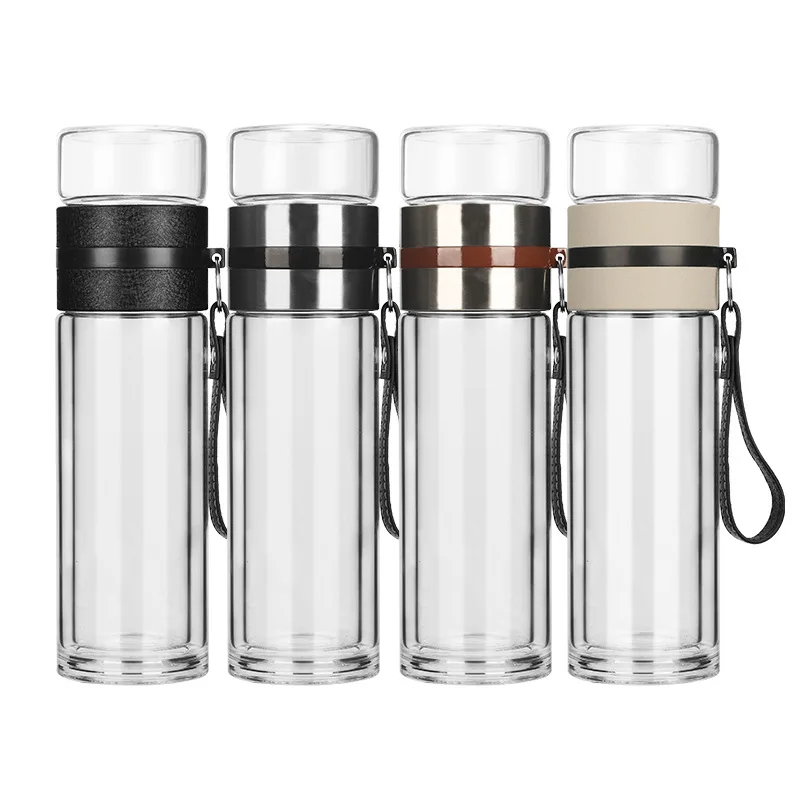 

Mikenda 400ml Leakfroof Double Wall Glass Stainless Steel Tea Infuser Cup Glass tea water separation bottle for business office