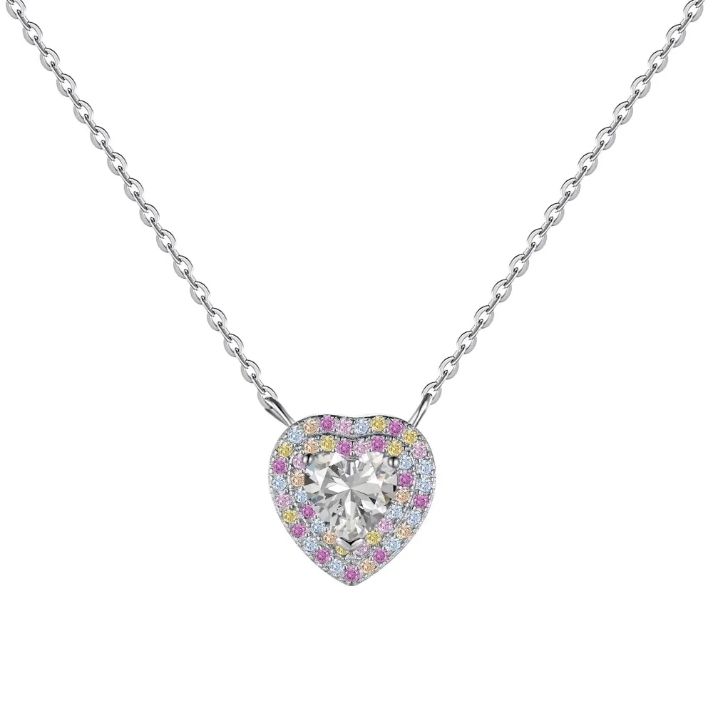 

Dylam Dropshipping S925 Sterling Silver Heart Shape Rainbow Jewelry Pink Stone Necklace Cz Cubic Zirconia Necklaces For Women