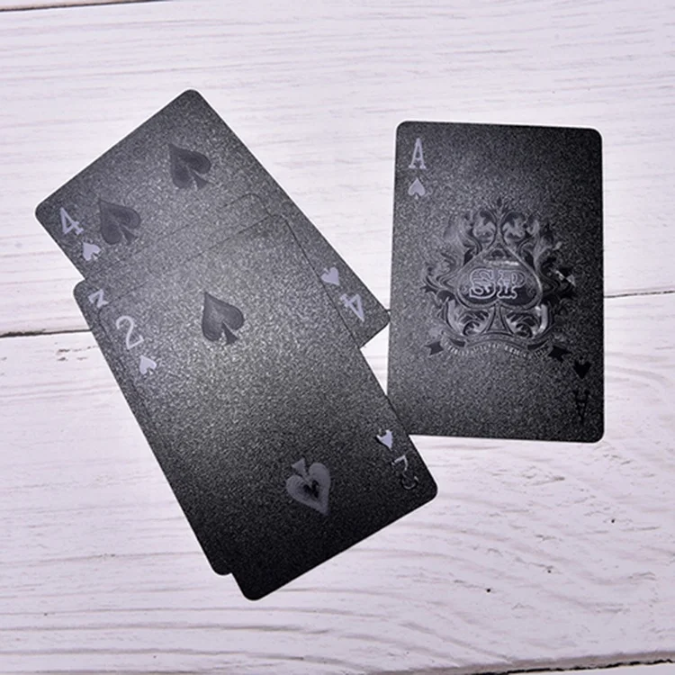

Custom Black Plastic Material Playing Cards Wholesale Gold Foil Type Plastic Poker Card, Black, yellow or customized